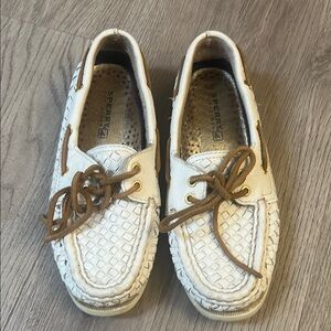 Sperry White Woven Boat Shoes